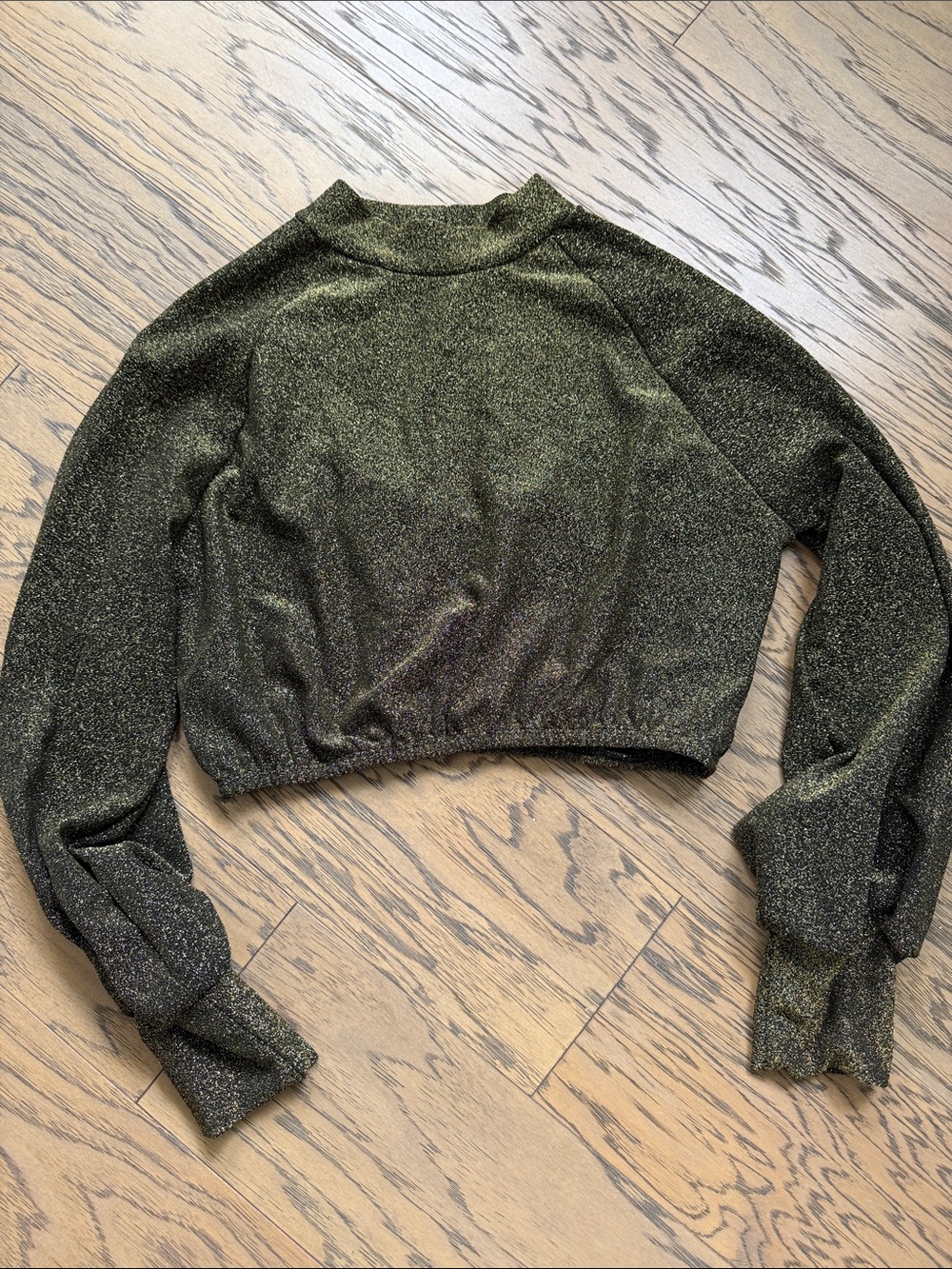 Fashion Nova Metallic Olive Green Cropped Sweatshirt